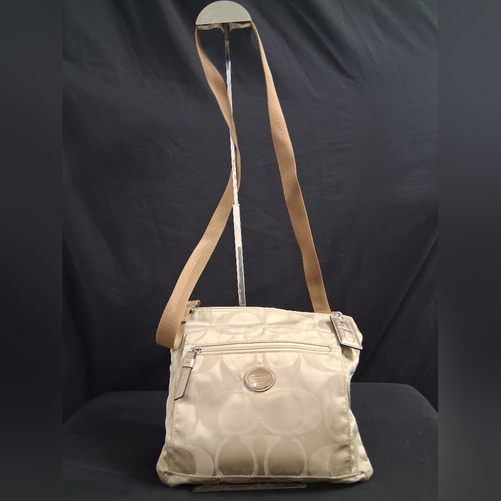Coach Crossbody No. F77408 Getaway Nylon File Purse/  Taupe/Gold